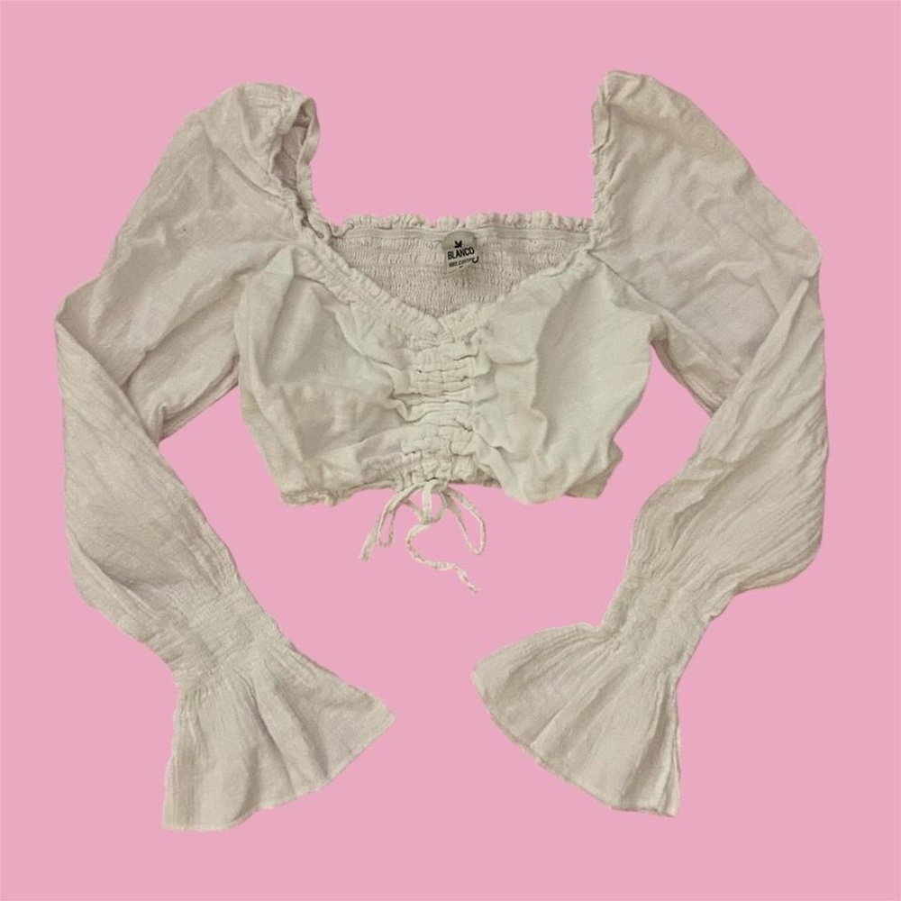 cute white cropped long sleeve top